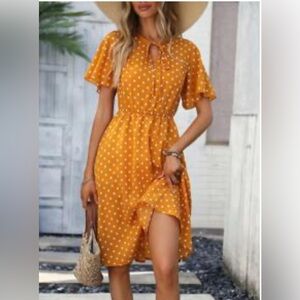 SHEIN Mustard Polka Dot Midi Dress. Large. EUC.